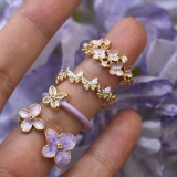 法式轻奢高级感紫色超仙气质花朵滴油精致锆石蝴蝶奢侈开口戒指环